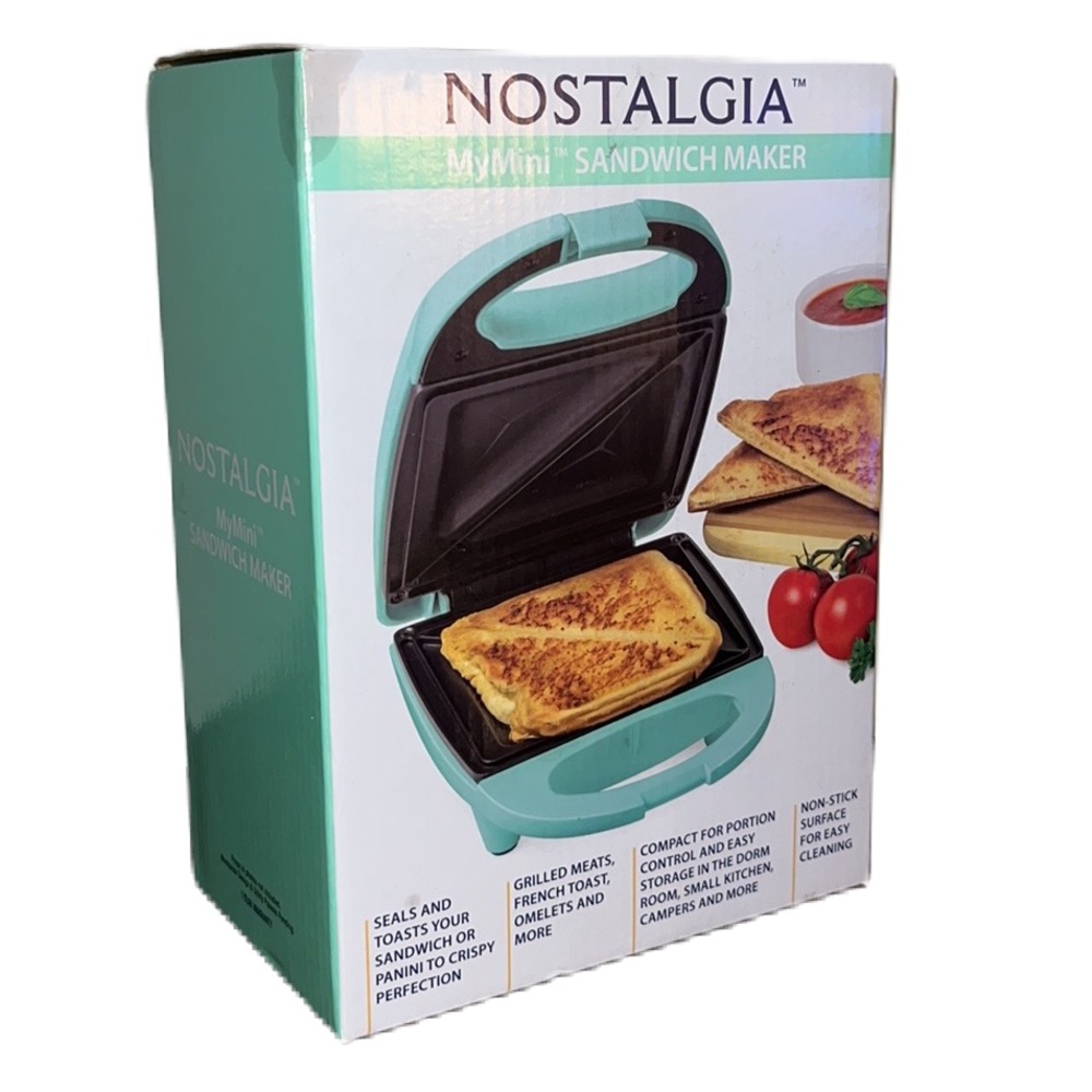 Nostalgia Nonstick Panini Press My Mini Personal Sandwich Maker Retro Mint Green